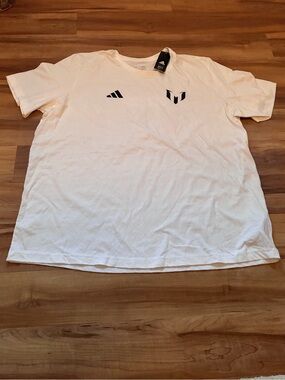adidas White Short-Sleeve Logo Tee with Black Accents
